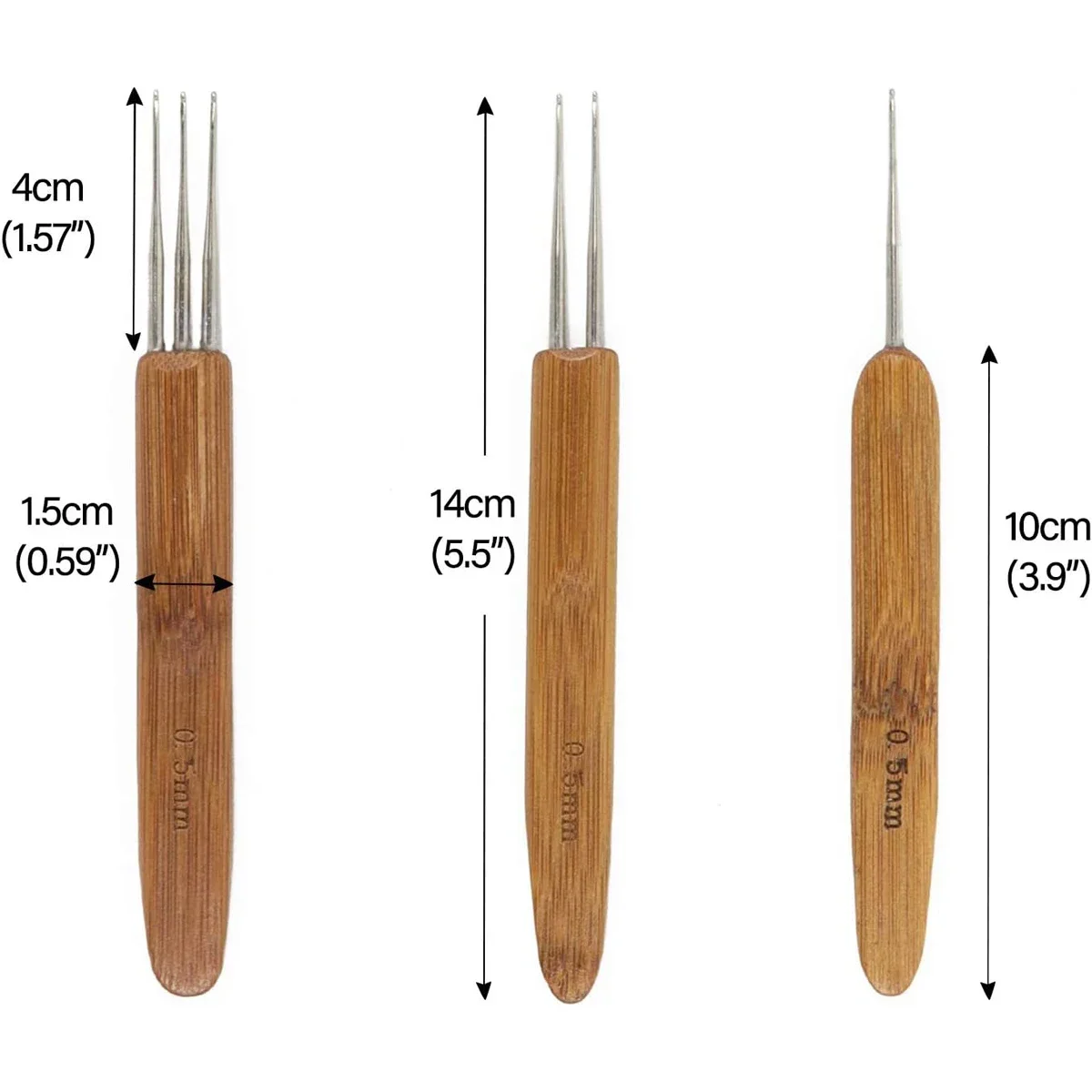 Professional Dreadlocks Crochet Bamboo Handle Hook 0.5Mm 0.75Mm 1-Hook 2-Hooks 3-Hooks Needle for Dreadlocks Needle 3Pcs/Set