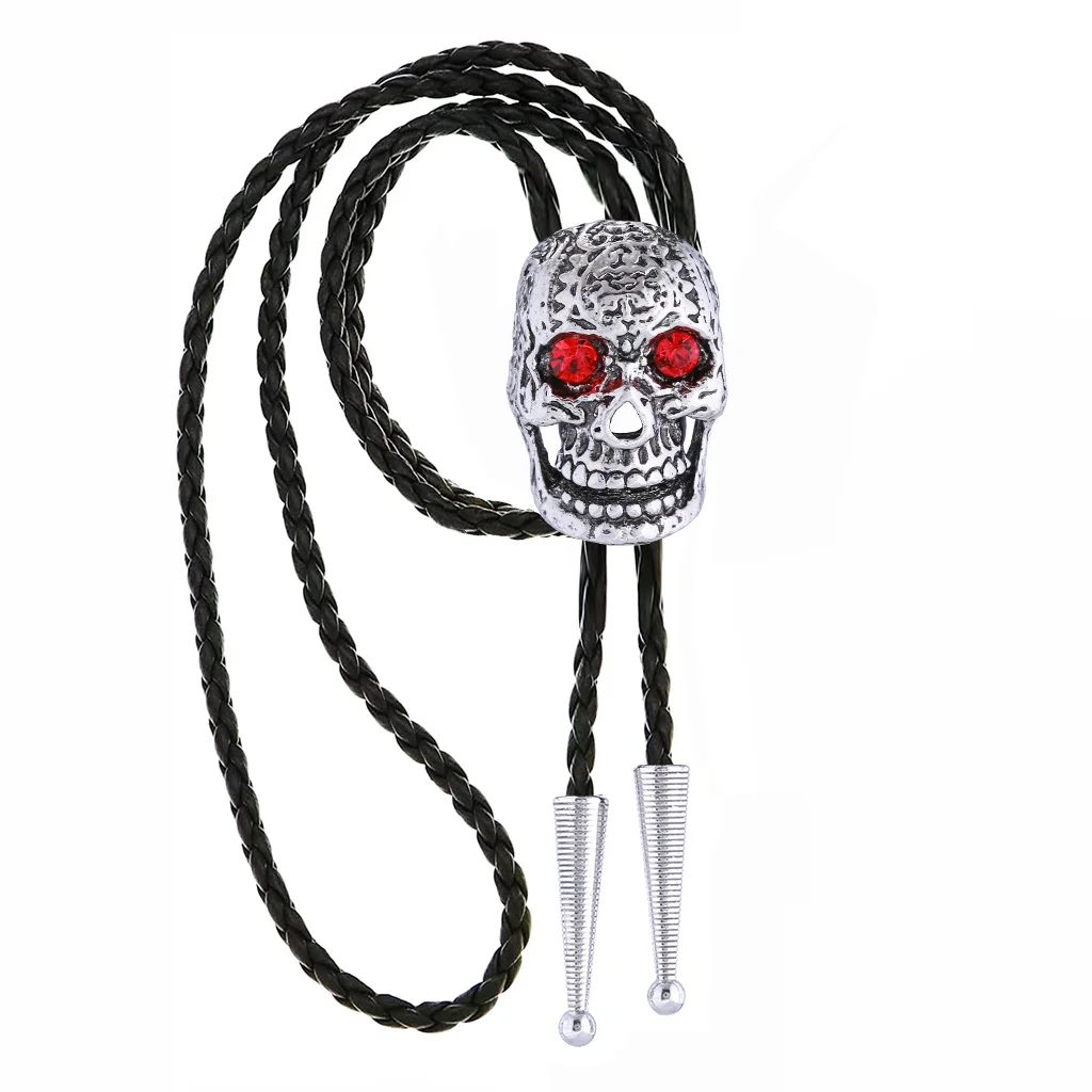 Punk-Style Skull with Red Eyes and Bolo Tie