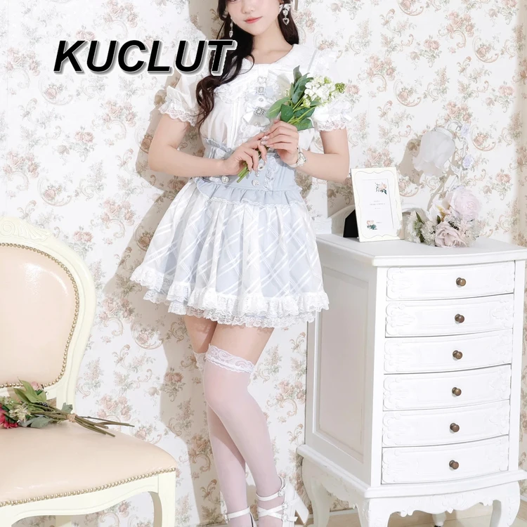 Japan's Original New Sweet and Cute Bow Lace Short-sleeved Shirt Fashion Blusas Femininas Elegantes Women's Tops Summer