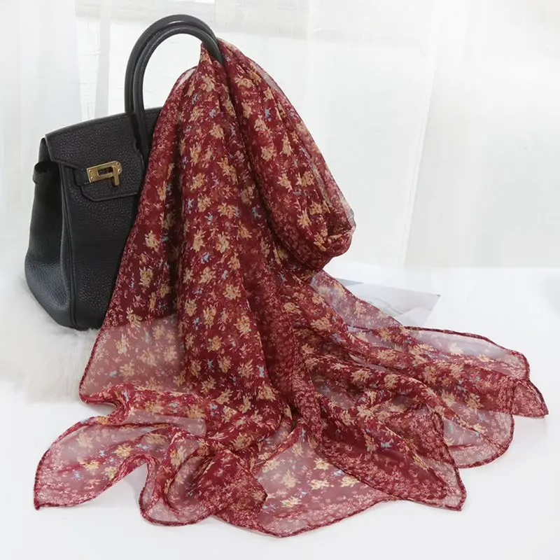 

New Long Chiffon Scarf for Women, Floral Print Lightweight Scarf, Versatile Fashion Shawl for Spring Autumn Travel