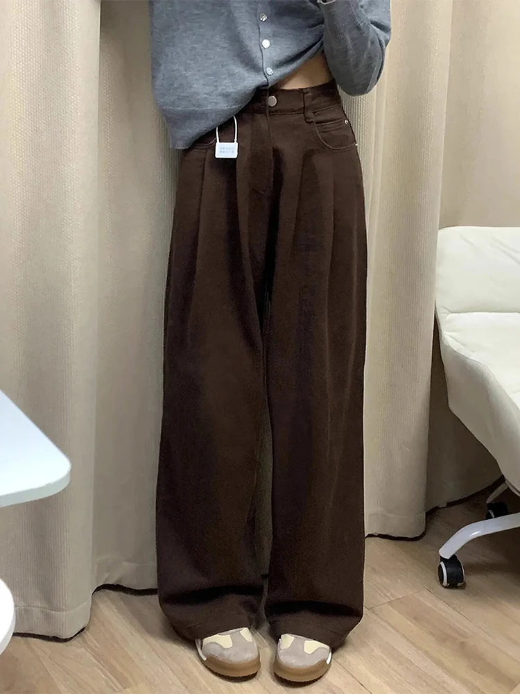 Damskie luźne jeansy vintage na jesień z wysokim stanem, codzienne, jednolite, szerokie nogawki, dżinsowe spodnie oversize, streetwear, proste spodnie damskie do pracy.