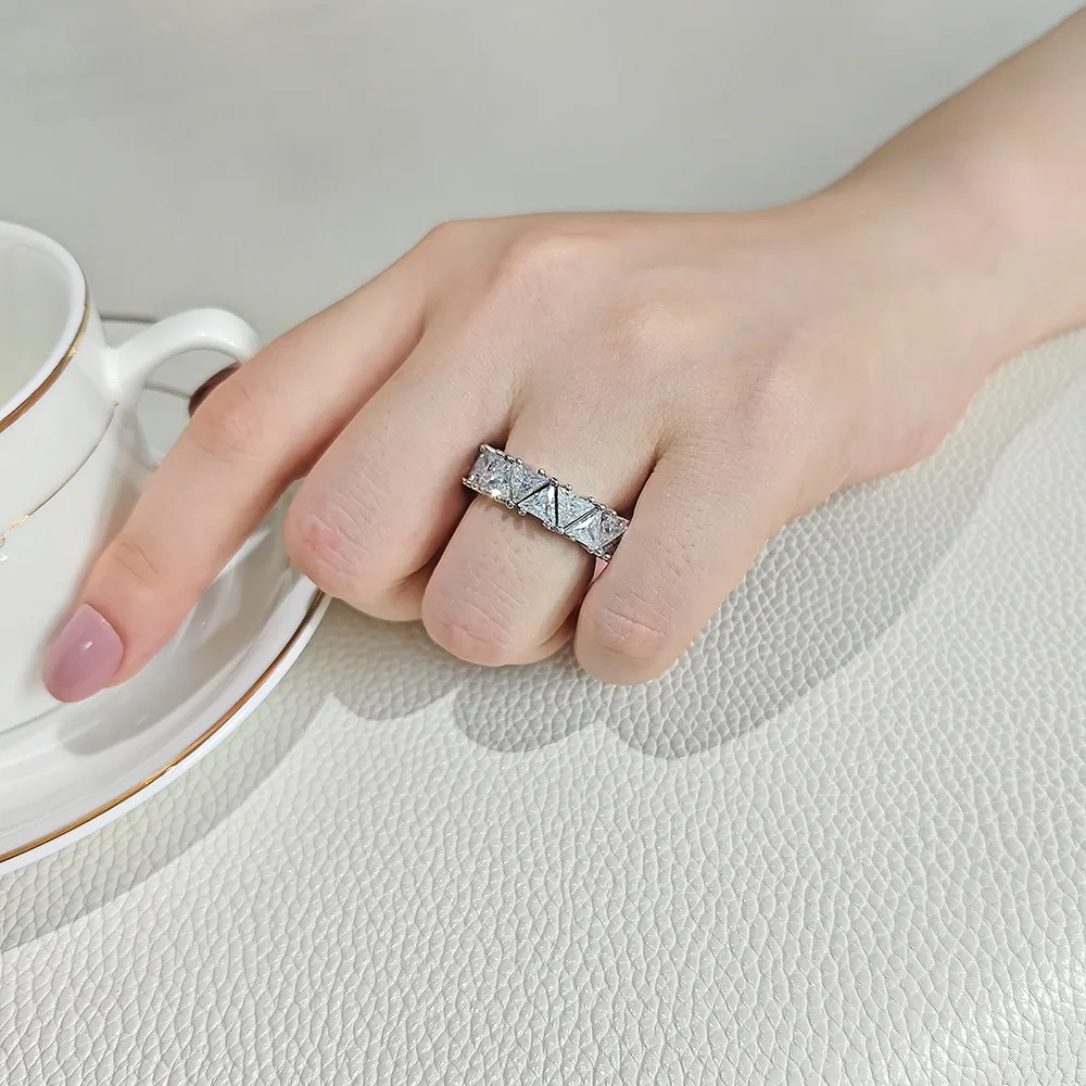 UILZ Fashion Cubic Zirconia Triangle Hollow Ring For Women Men Silver Couple Copper Ring Holiday Gift Party Jewelry Gift image 6