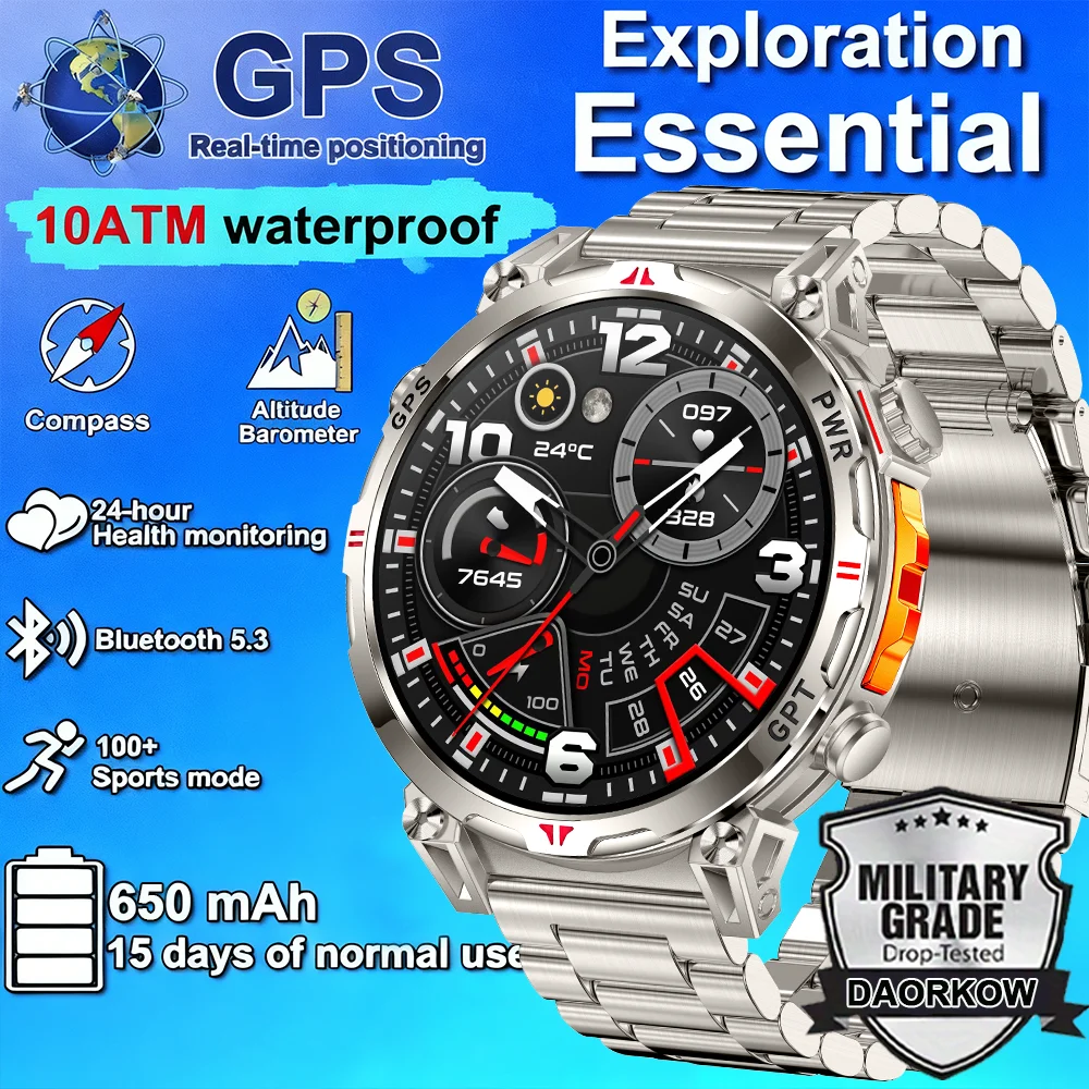 2025 신형 GPS 스마트워치 AMOLED 530mAh 3ATM 방수 피트니스 트래킹 BT 통화 전문 스포츠 스마트워치 남녀공용 GPS