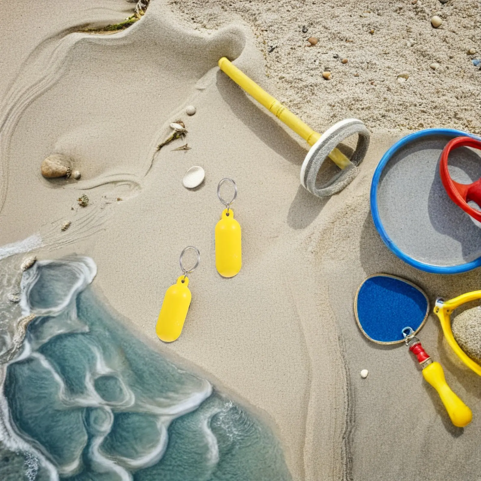 8Pcs Floating Keychain Set Bright Yellow Hollow Oval Plastic Key Float for Boating Fishing Diving Outdoor Water Sports Beach Bag