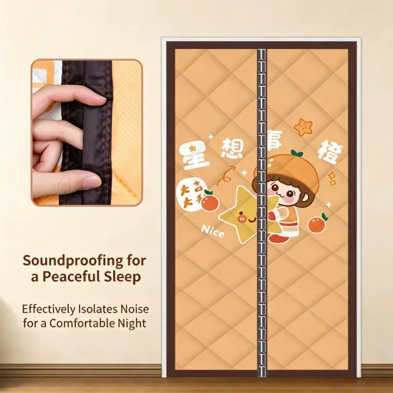 orange-girl-star-print-magnetic-thermal-door-curtain-winter-cold-proof-thick-cotton-living-room-no-drill-air-conditioning-door