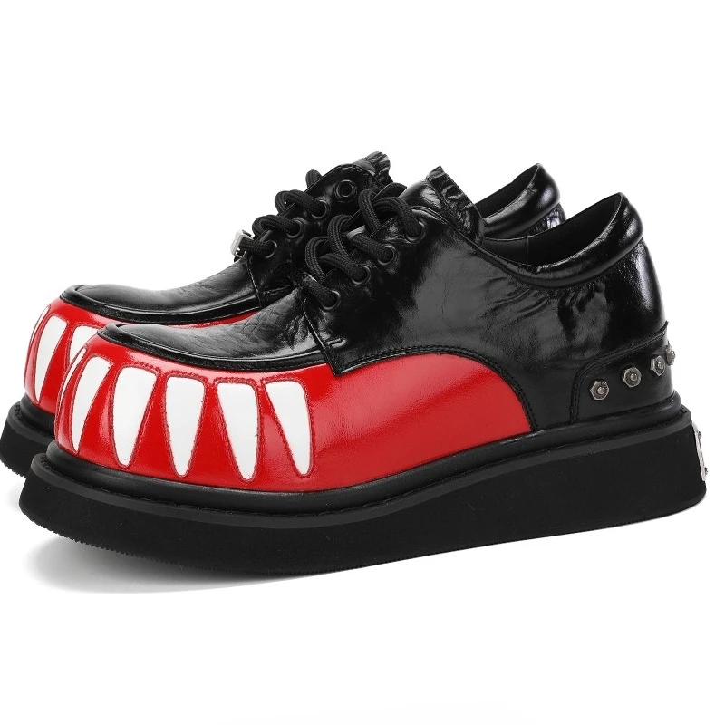 

Red and Black Horsehide Wide Version Derby Shoes for Male Comfort Breathable Men's Dress Shoes Casual Height Increasing Shoes