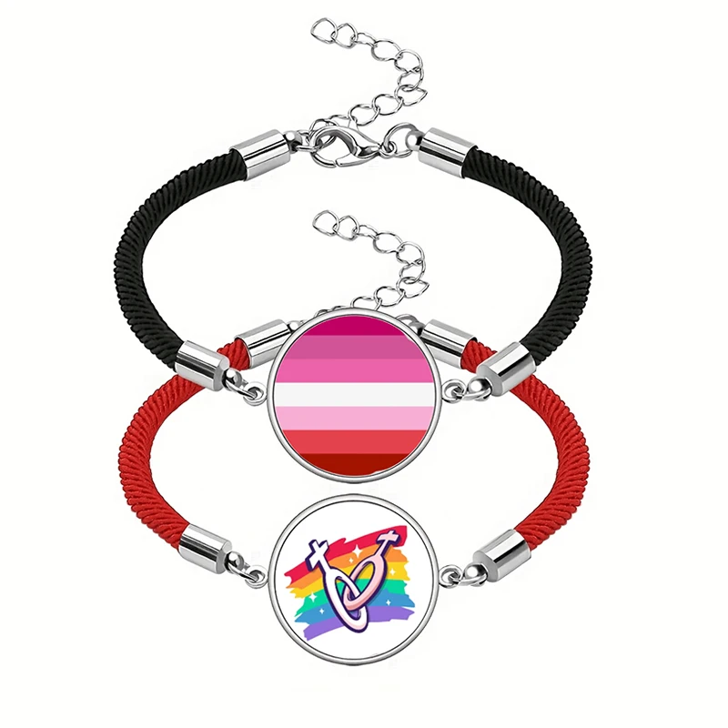 2 قطعة حبل أسود أحمر LGBT سوار قوس قزح الحب القلب مثلي الجنس مثليه فخر أساور للأزواج مجوهرات #1