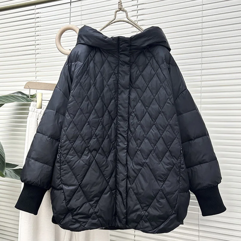 2022 Winter New Women\'s Loose Literature Art Retro Stitching Drawstring White Duck Down Down Jacket For Ladies Casual Warm Coats