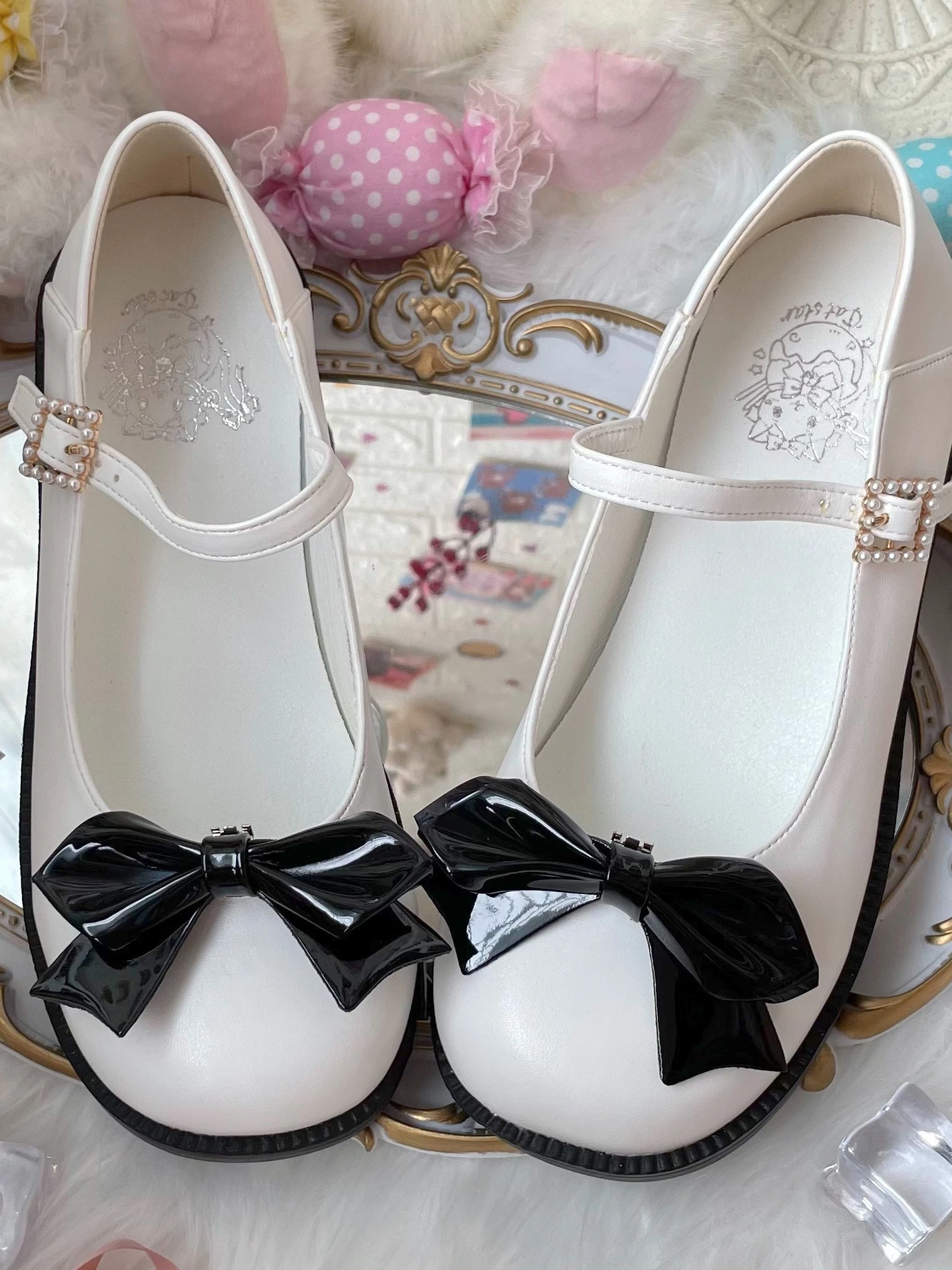

Spring Summer Original Japanese Marilyn 2024 Cute Round Toe Shallow Mouth Mid Low Heel Bow In Little White Shoes Princess Girl