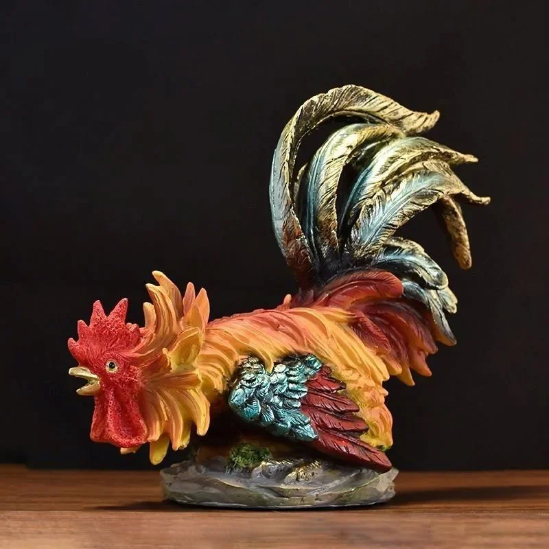 Fengshui Fortune Rooster Sculpture Resin Decoration Items Home Room Statue Accessories Office Desk Ornaments Business Gift Decor