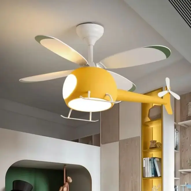 Modern Ceiling Chandelier Lamp Kids Room Ceiling Fan With Light Bedroom Deco Aircraft light fixture LED Remote Dimming Lighting
