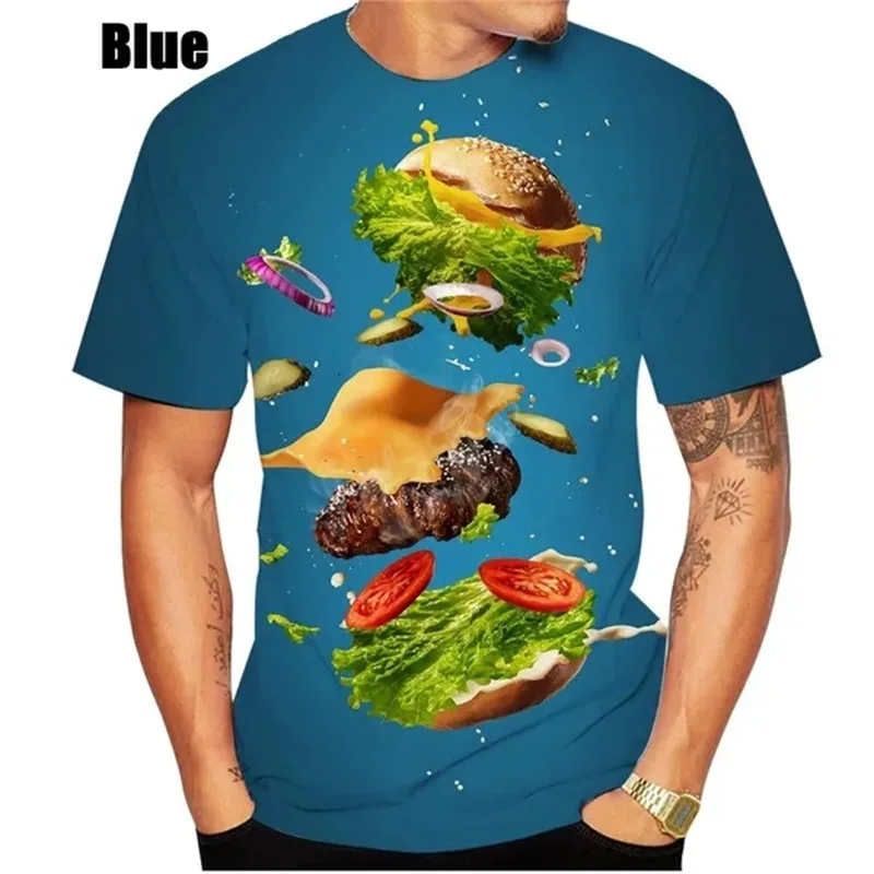 Summer 3D Print Hamburger Tshirt Short Sleeve Men Women Oversized T Shirt Tops Streetwear Round Neck Designer Clothes Men