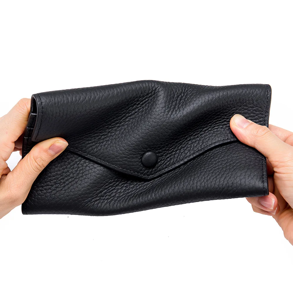 Genuine Leather Long Wallet Phone Bag Cowhide Coin Purse Key Lipstick Case Earphone Pouch ID Credit Card Holder For Women Clutch