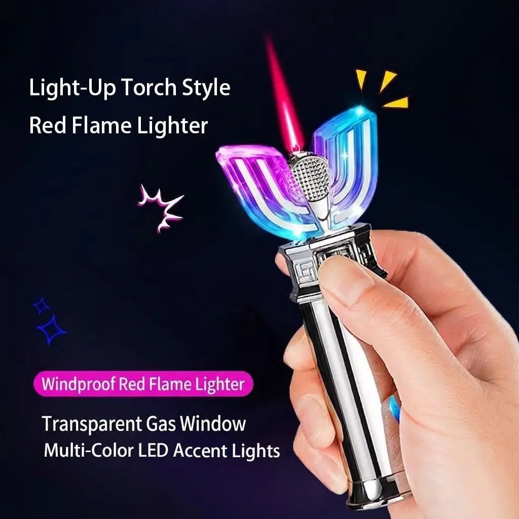 Butane-free, Creative Lighter, Direct-flame Type, Adjustable Flame, Refillable, Suitable for Camping, Barbecuing and Cooking