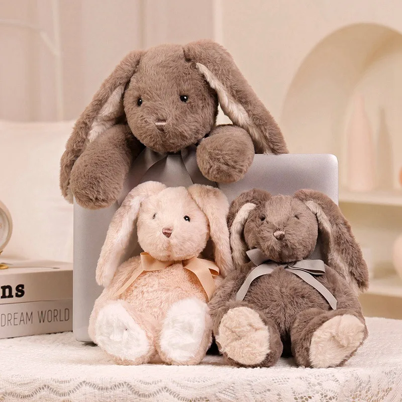 2025 Floppy Ear Bow Tie konijn knuffel, lang oor Bunny kussen om te slapen, schattig knuffeldier pop cadeau voor kinderen en meisjes