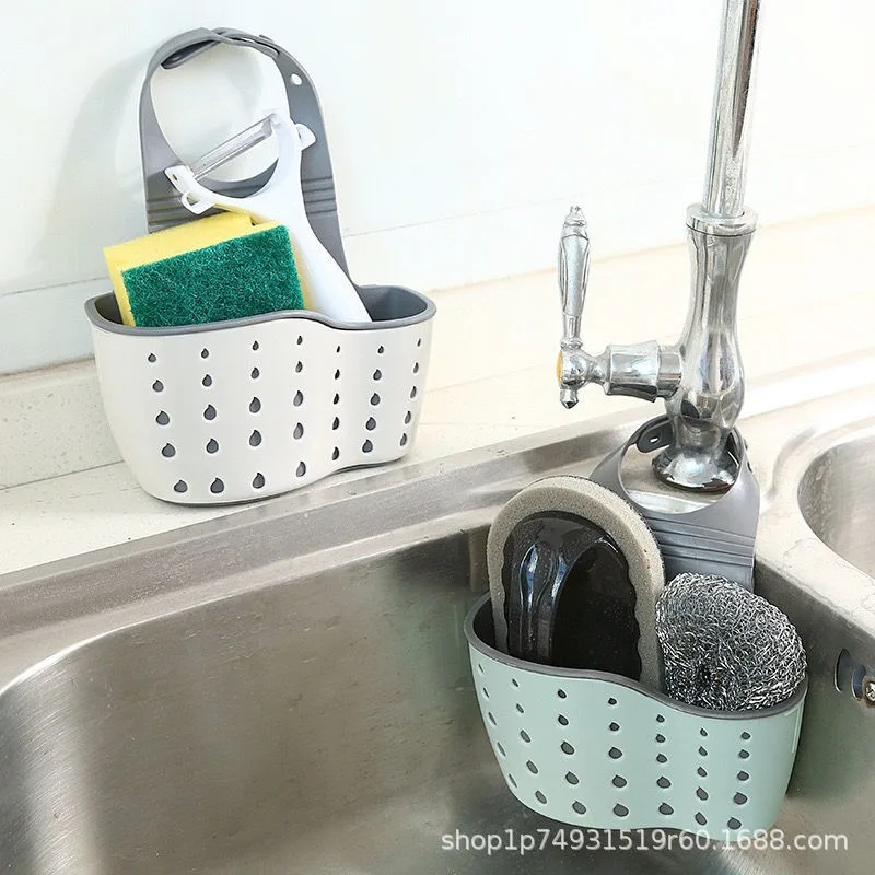 Kitchen Sink Organizer Sponge Holder, Multi-purpose Triangular Drain Shelf Storage Rack,Hanging Bathroom Soap Holder