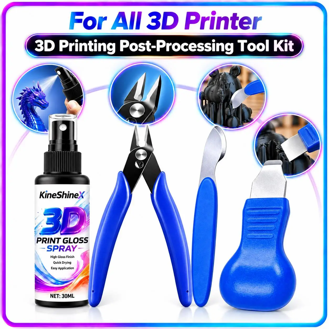 3D Print Post‑Processing Tool Gloss Brightening Spray Side Cutter Pliers Model Scraper for PLA ABS PETG Resin Handicraft Parts
