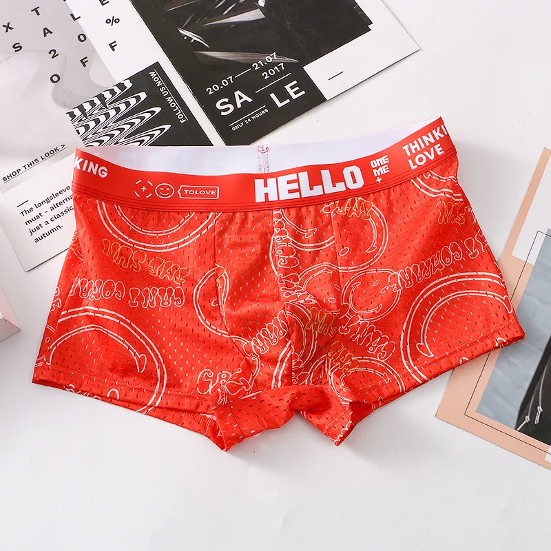 Men's Panties Sexy Mesh Hollow Breathable Trunks Youth Underpants Bulge Pouch Boxer Summer Quick-Drying Shorts Slip Homme