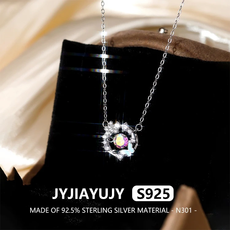 

JYJIAYUJY 100% Whole Original Sterling Silver S925 Pendant Necklace Flower Inlaid Colored Zirconia For Woman Jewelry Gift N301