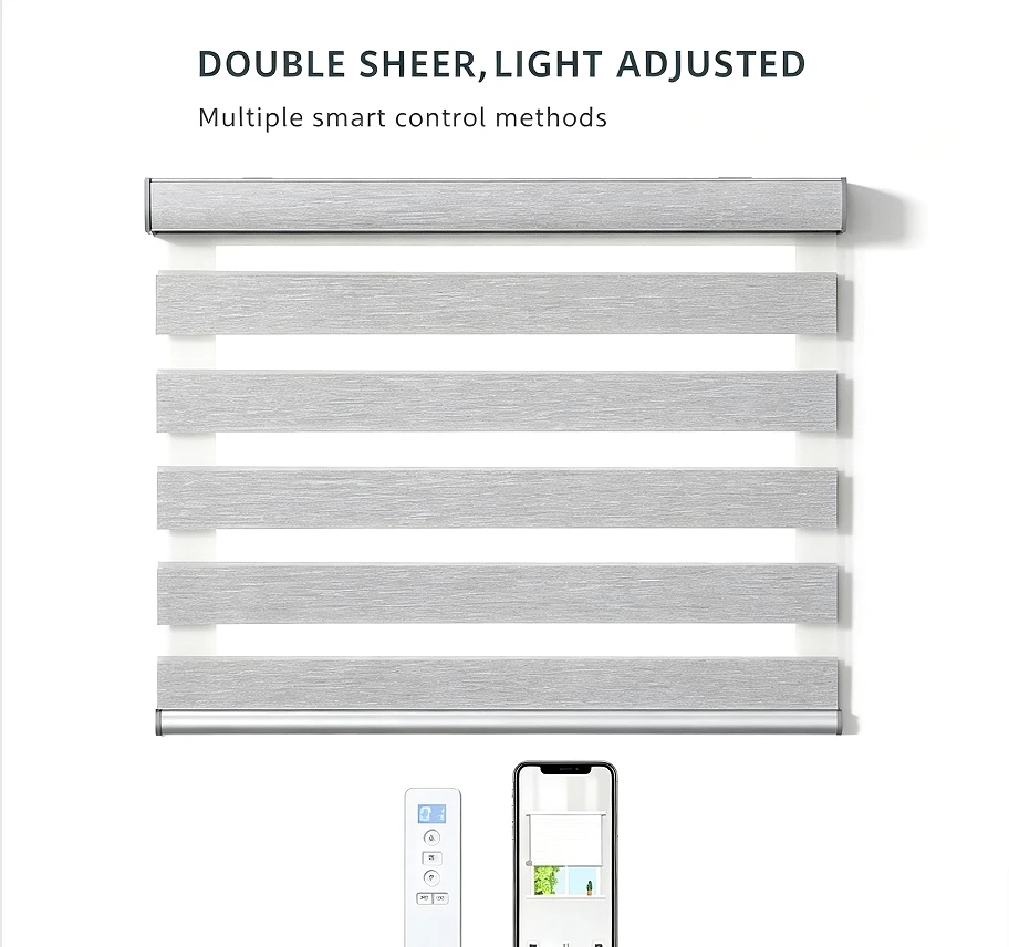 Customized Modern European Style 100% Polyester Premium Fabric Motorized Zebra Blinds For Windows