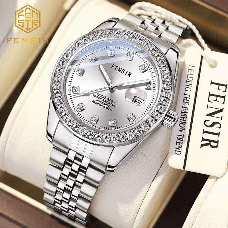 New Stylish Business Casual Versatile Personality Watch for Young Men, Trendy for Male Students, European and American Style, High Aesthetic Value, Diamond-Studded, Luminous, Waterproof, Calendar, Steel Band Men's Watch