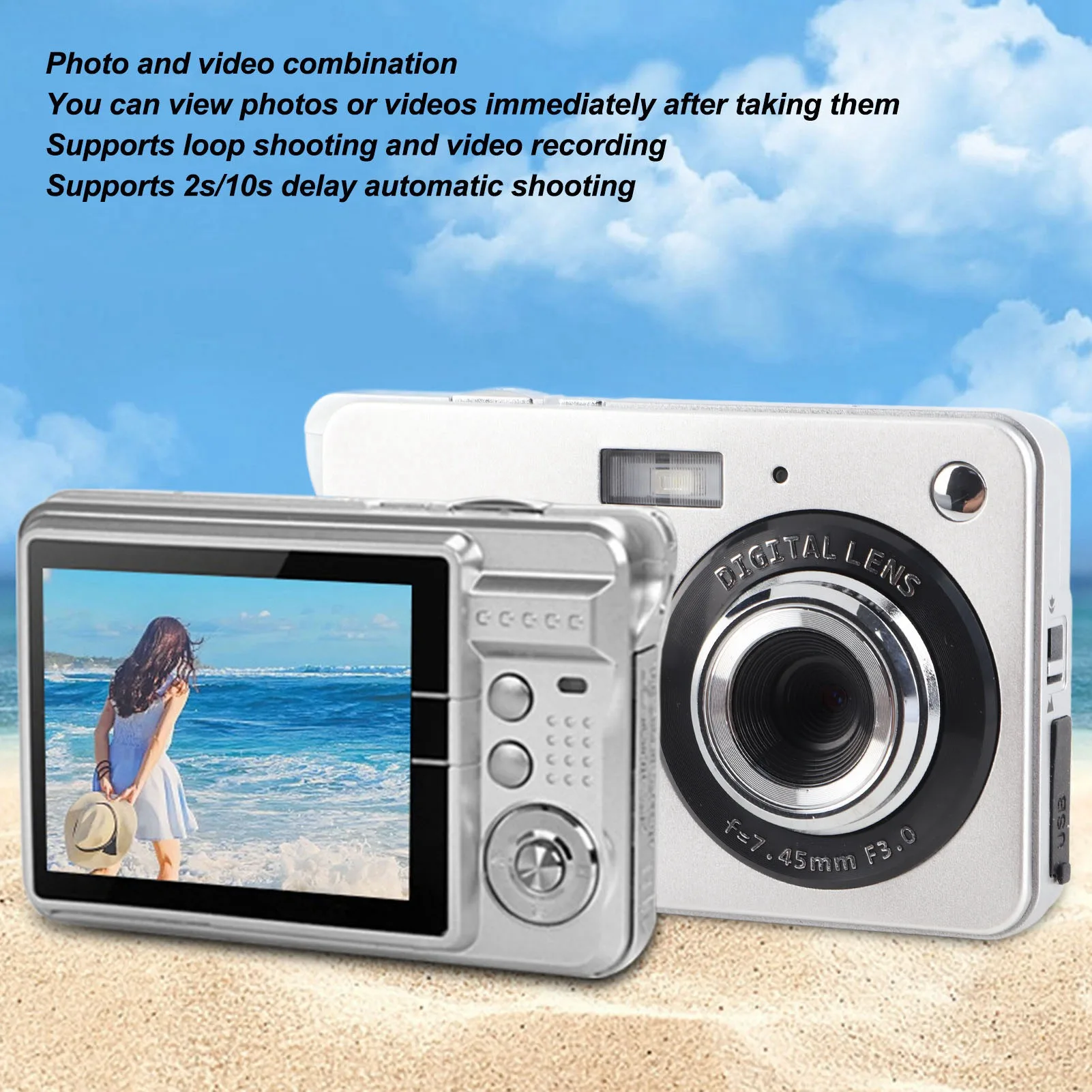 كاميرا مدمجة بدقة 48 ميجابكسل مضادة للاهتزاز وشاشة 2.7 بوصة وتكبير رقمي 8x وكاميرا رقمية بدقة 4K مع سوار معصم لمدونات الفيديو للمراهقين