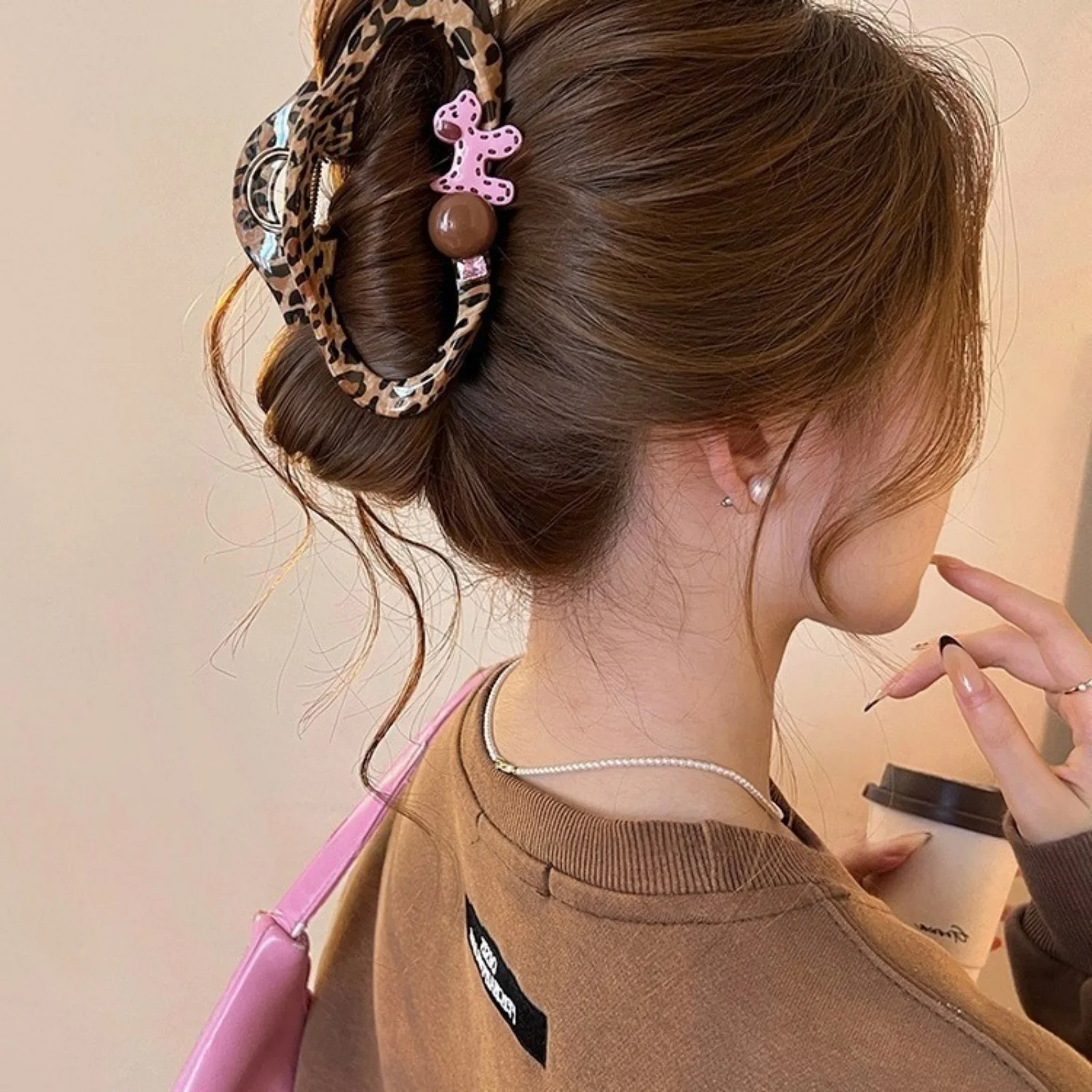 قطعة واحدة من مشبك شعر كرتوني بطبعة الفهد، مشبك شعر كبير عصري للنساء، مقابض شعر مزخرفة لطيفة، مثالية للارتداء اليومي