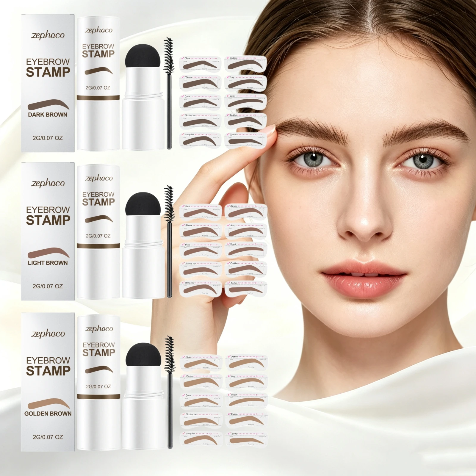 Brow Shape Stamp Makeup Set With Stencils Spoolie Brush Quick Fill Sparse Brows Easy DIY Daily Instant Eyebrow Powder Stamp Kit