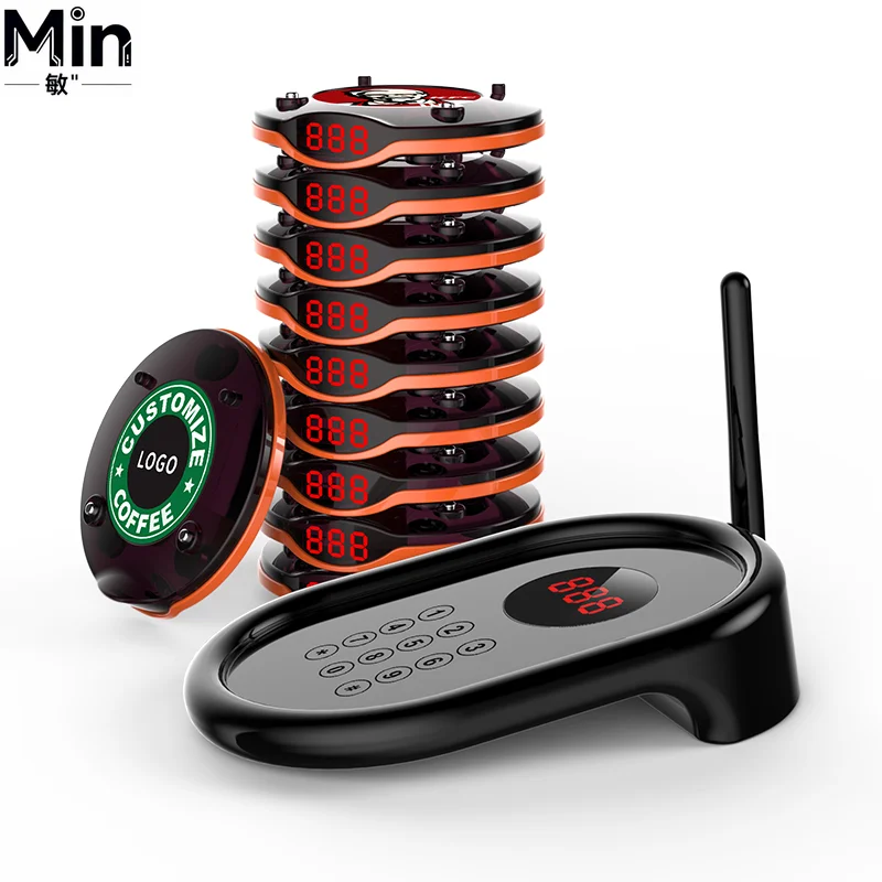 Waterproof Shockproof Coaster Pager System with Touch Keyboard Wireless Restaurant Guest Paging Device for Queue Order