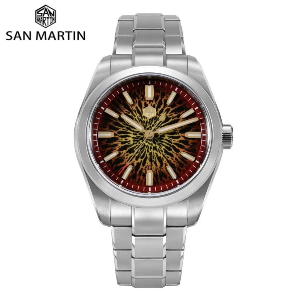 

San Martin 39mm Original Retro Gold Brown JianZhan Dial Watch Men's Luxury Wristwatch Miyota 90S5 Sapphire Waterproof SN0144GX-5