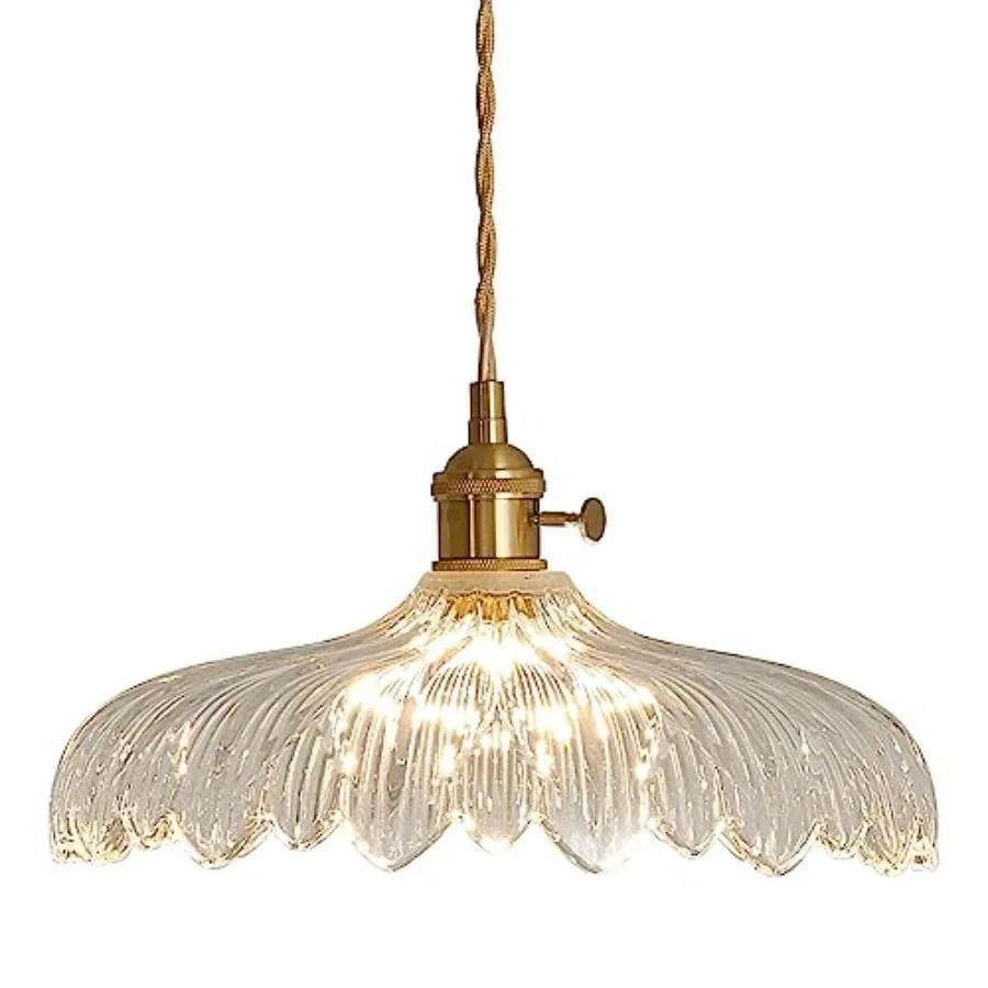 Pendant Lights 11.8 Inch Hanging Lamp Adjustable 6.5Ft Cord Hanging Lamp Clear Flower Glass Shade Pendant Light Fixture Hanging