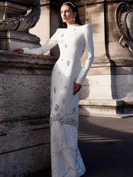 HIGH STREET Newest 2026 Designer Vestido Women's Long Sleeve Luxurious Crystal Diamonds Beaded Long Maxi Dress