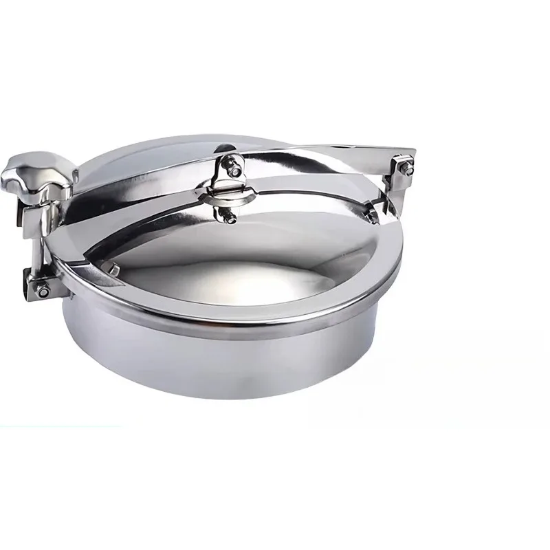 304 stainless steel atmospheric pressure manhole cover, hygienic grade, quick-start handwheel, pressure strip, flanged YAB oval