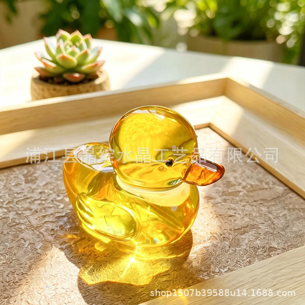 

Yellow Crystal Duck Figurine, Handmade Glass Duck Statue, Cute Animal Paperweight & Home Decor Ornament