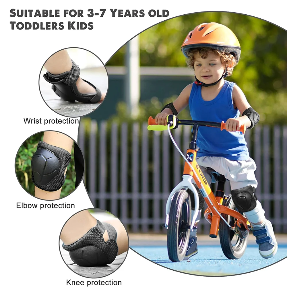 Kids Knee Pads Elbow Pads Age 3-7 Toddler Boys Girls, 6 In 1 Protective Gear Safety Set with Wrist Guard for Skating Cycling New