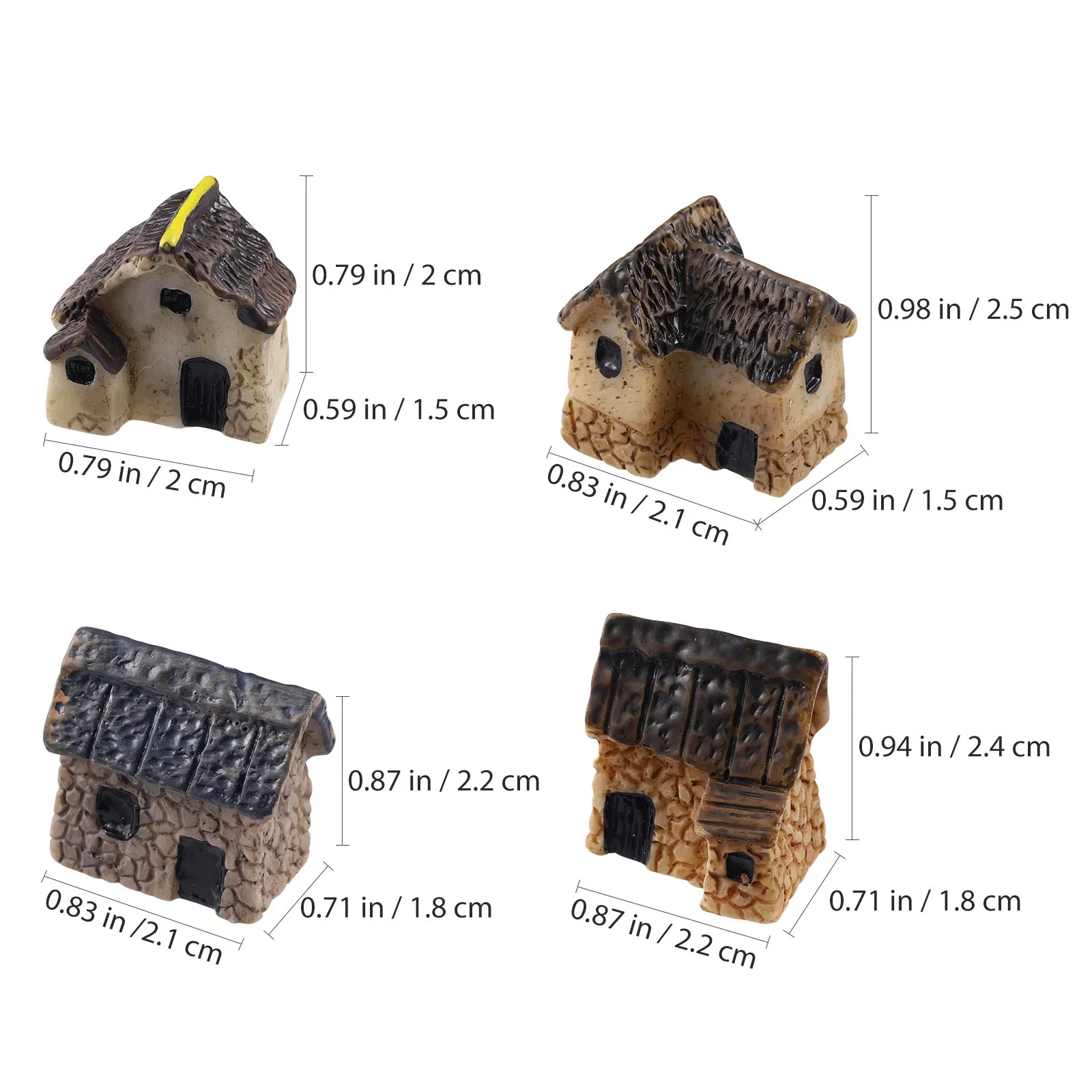 4Pcs Miniature Village Houses Resin Micro Garden Landscaping Kits Fairy Garden Decoration Outdoor Patio Bonsai Scene