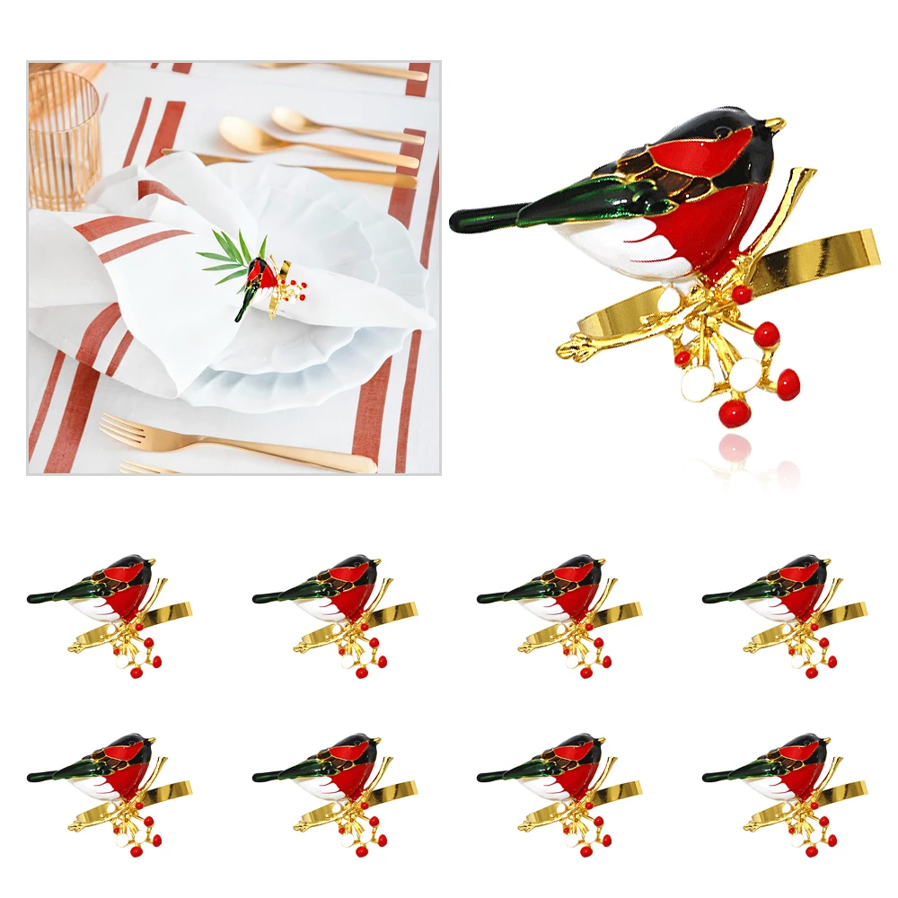 8Pcs Songbird Bird on Tree Branch Napkin Rings Metal Animal Napkin Holders for Spring Easter Dinner Table Setting Decorations