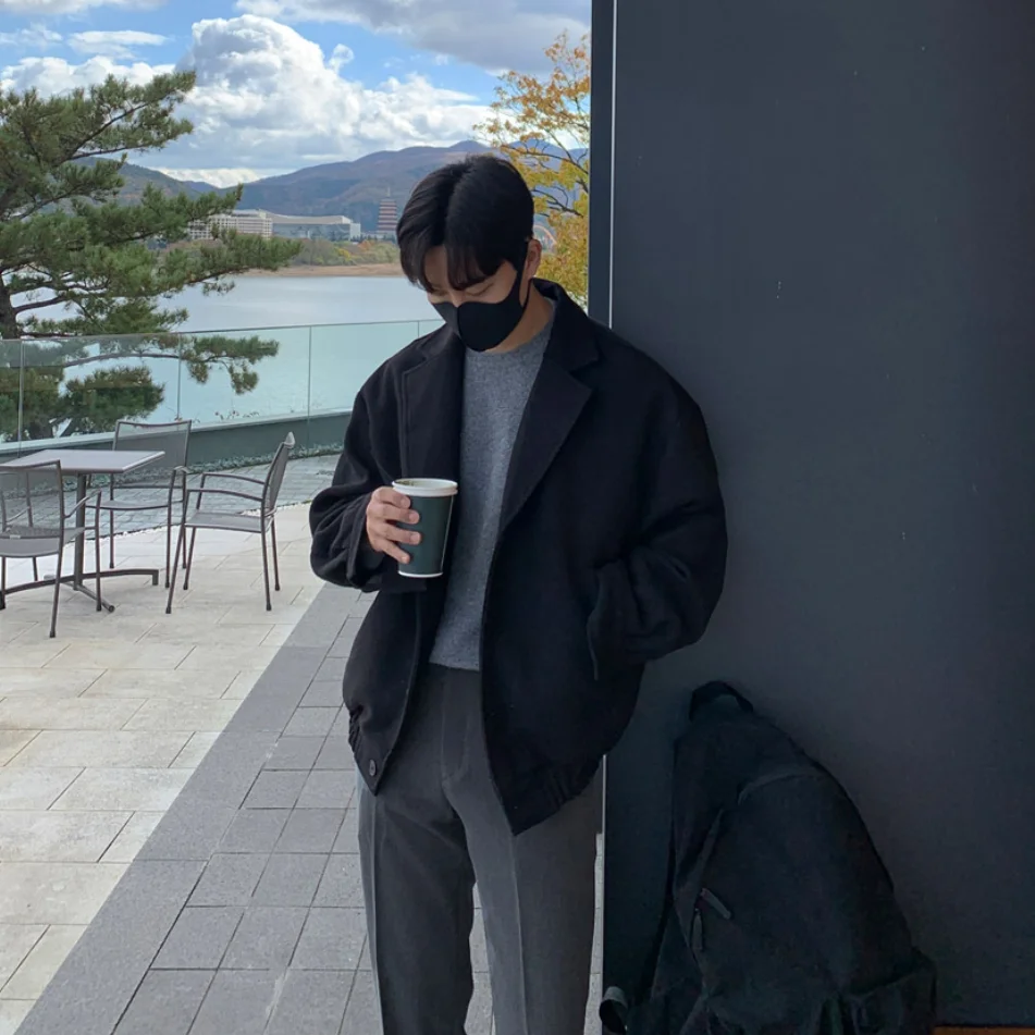 2024 Loose Casual Men\'s Solid Color Jacket, Fashion Daily Commuting Windproof Short Woolen Coat Thickened Warm.