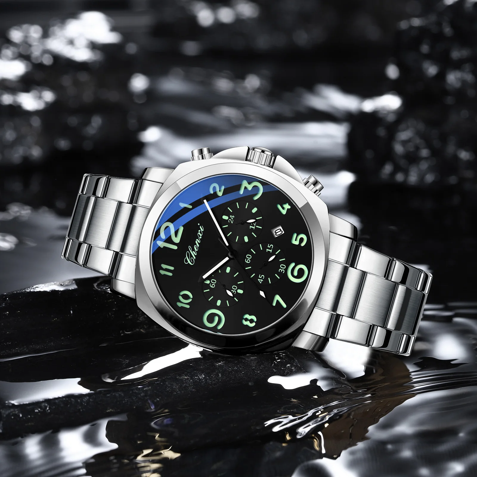 CHENXI Business Luxury Men's Quartz Watch Waterproof Stainless Steel Luminous Display Chronograph Week Date Wristwatch for Men