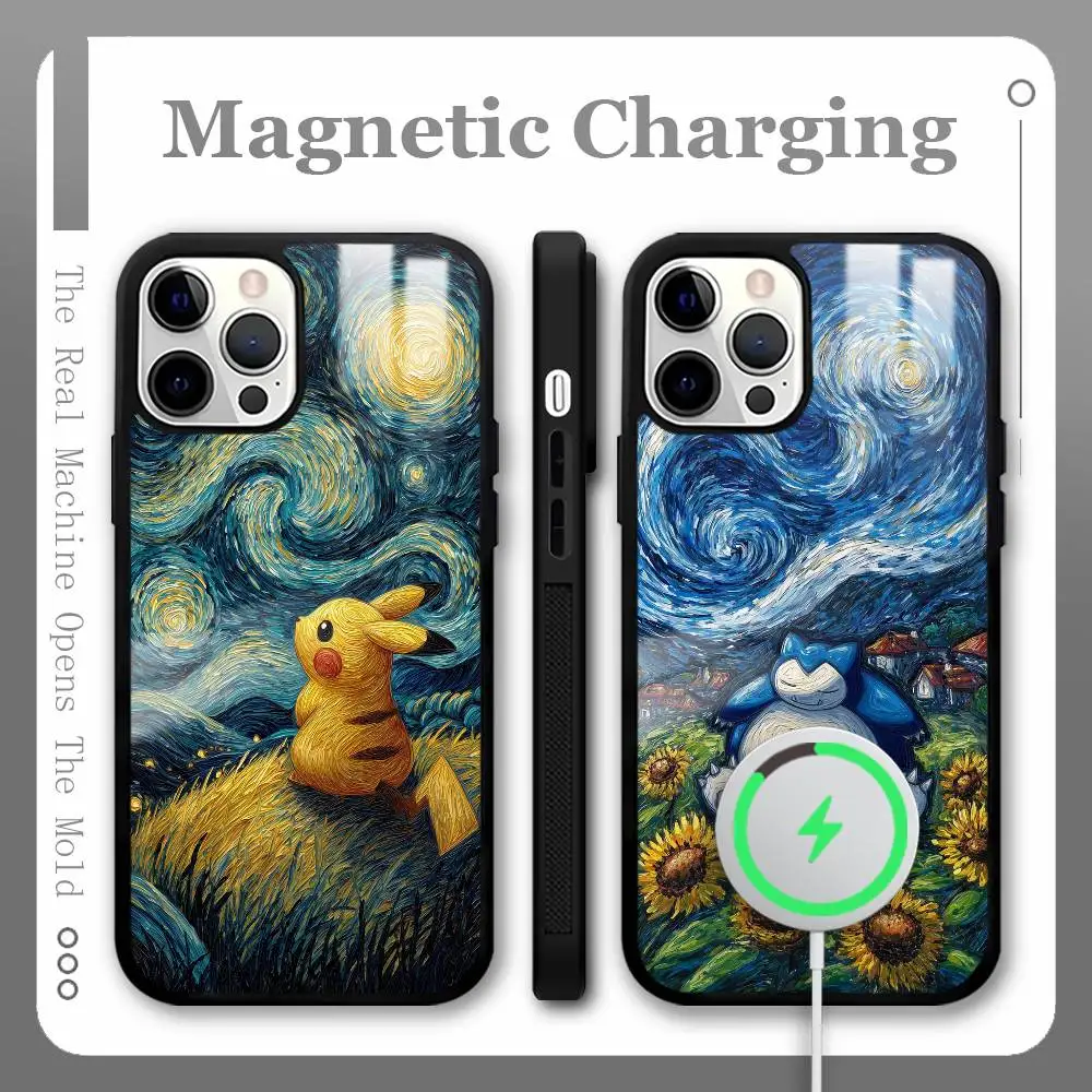 Pokemon Sterrenhemel Telefoon Case Voor IPhone 16 15 14 13 12 11 Pro Max Plus Mini Magnetische Magsafe Draadloos Opladen cover