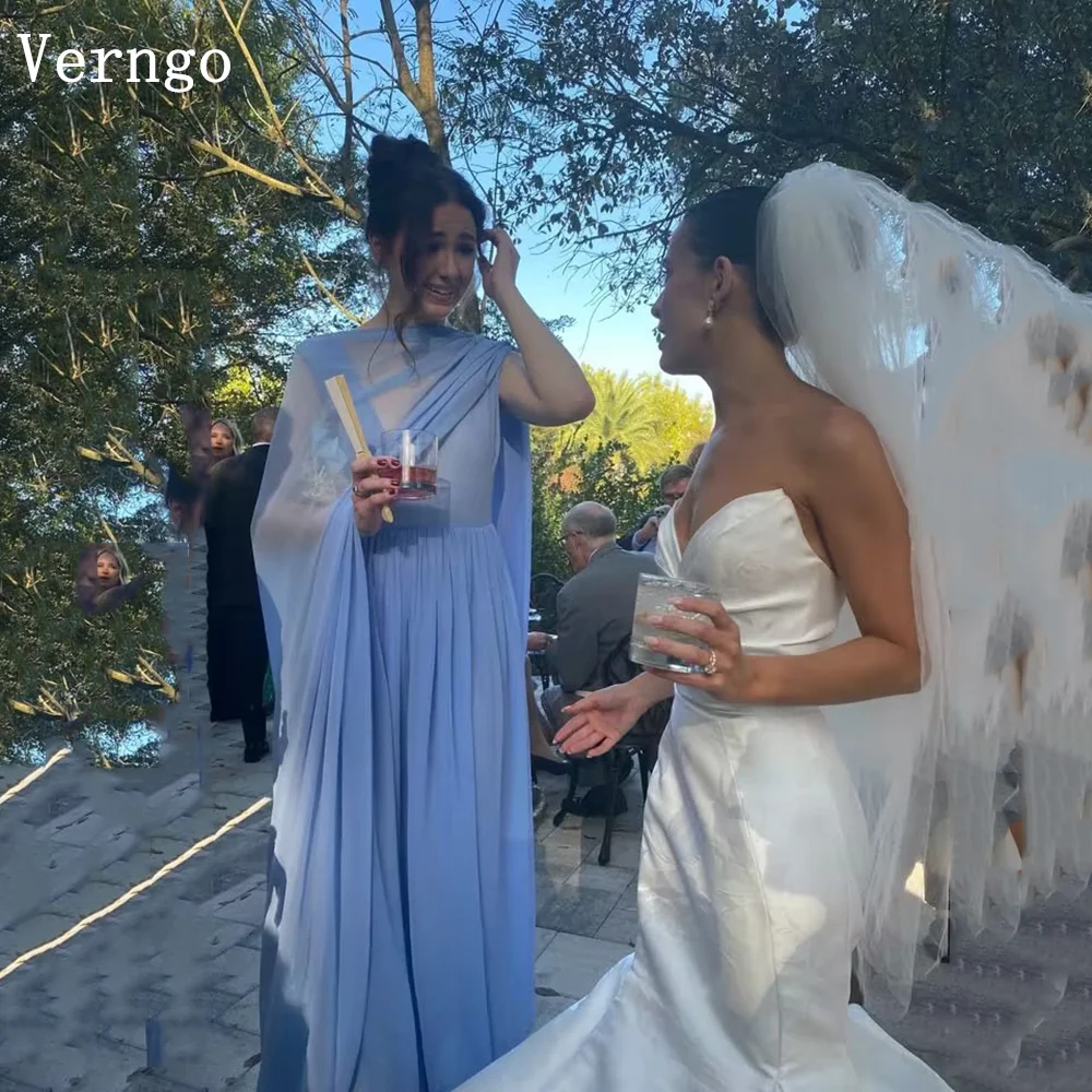 Verngo Sky Blue Chiffon Elegant Wedding Party Dress O Neck A Line Prom Formal Occasion Dress Modern Party Gown Customized