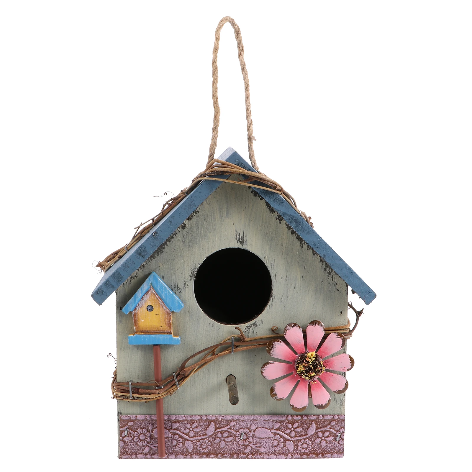 

Wooden Bird House Green Color Metal Wall Hanging Feeder for Backyard Garden Outdoor Pet Supplies Wild Birds Attractor Excellent