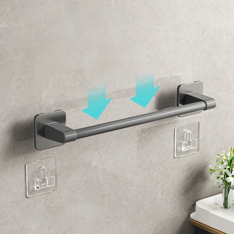 Bathroom Towel Holder White Without Drilling Bathroom Gray Towel Rack Towel Bar Self-Adhesive Bathroom Towel Rack Towel Rail image 6