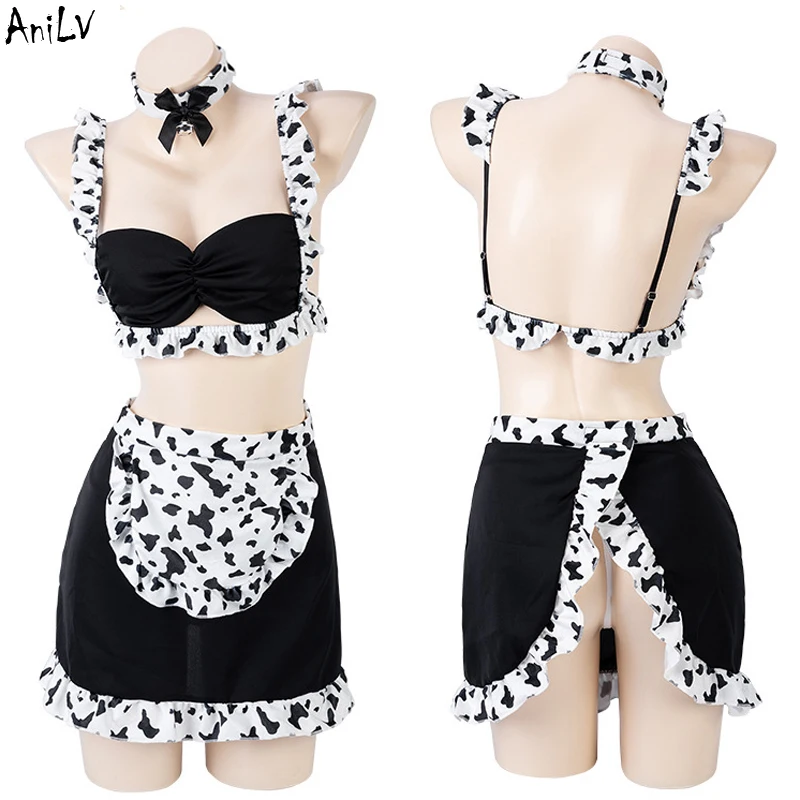 AniLV 2022 Cow Series Beach Bikini Swimsuit Bodysuit Maid Unifrom Costume Anime Kawaii Girl Uniform Set Cosplay Pool Party