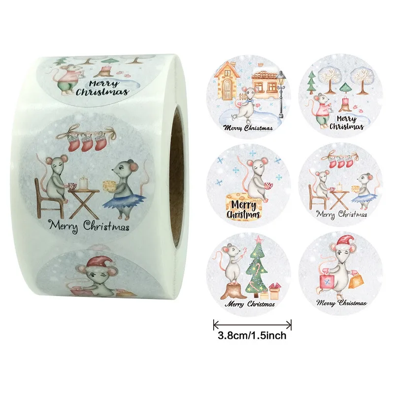 500pcs 1.5Inch/38mm Pretty Colorful Christmas Sealing Label Sticker Santa Claus Holiday Festival Party Gift Decoration Packaging