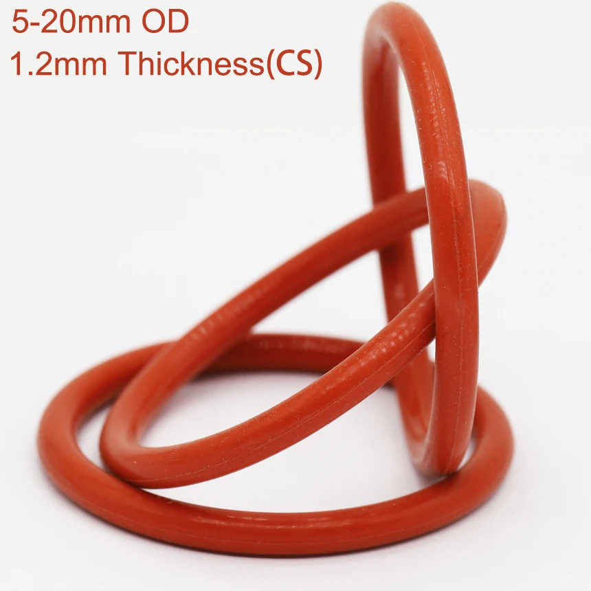 5/6/7/8/10/11/12/13/14/15/16/17-20mm OD 1.2mm Thickness Red Silicone Rubber VMQ Food Grade Filter O-Ring Oil Seal Gasket O Ring