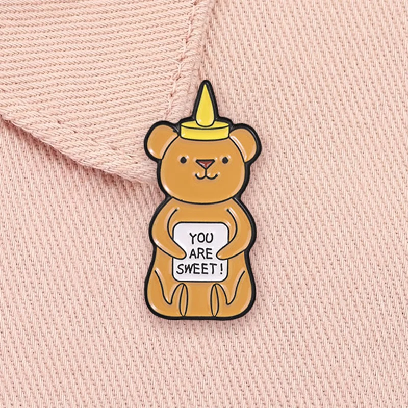 Funny Pun Enamel Pins Pop Corn Spicy Rooster Sriracha Hot Chili Sauce Honey Bear Pelican Brooches Lapel Badge Jewelry Gifts view 4