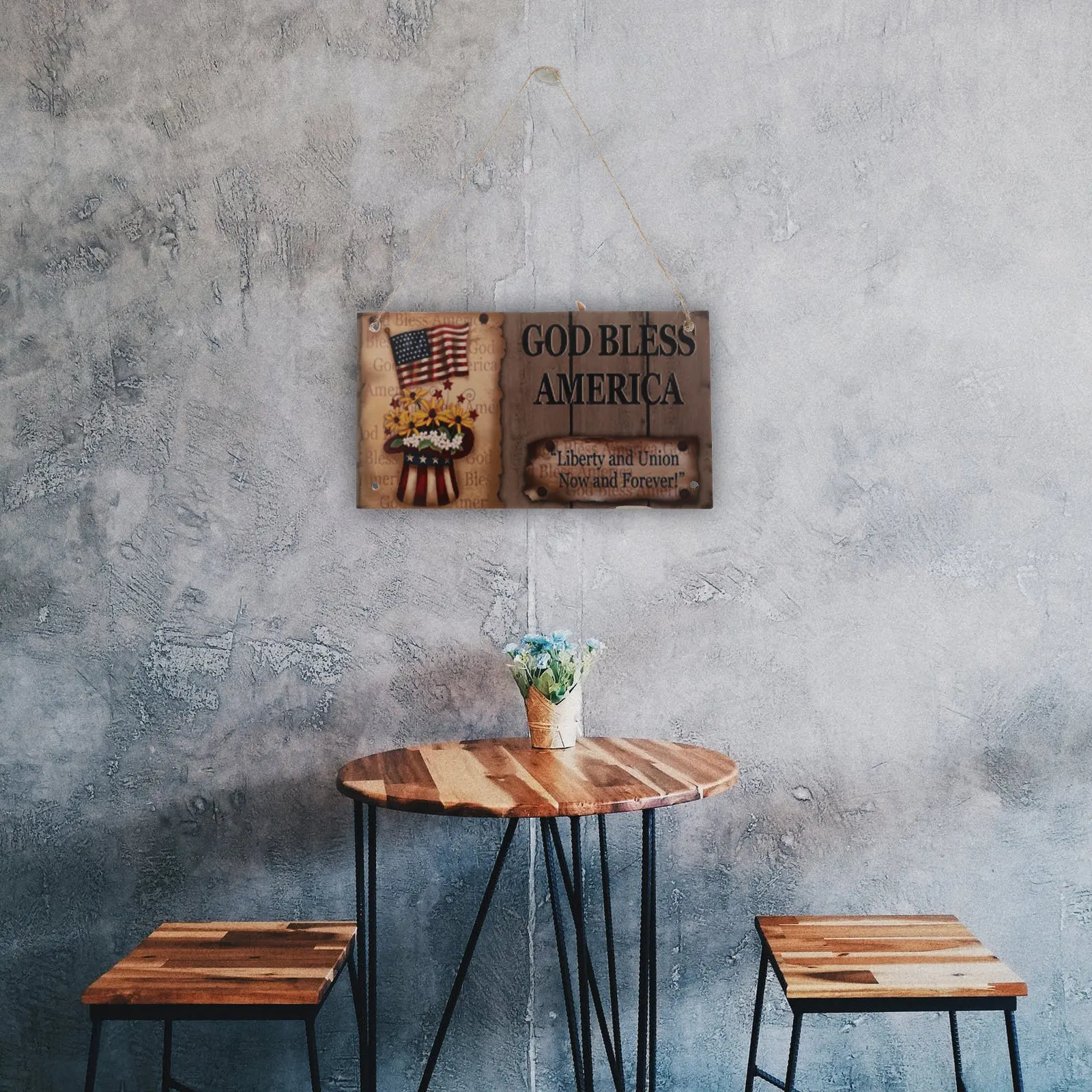 Wooden Decoration Hanging Plaque Natural Wood Door Wall Decor For Living Room Garden Cafe Bar Independence Day Sign Festival
