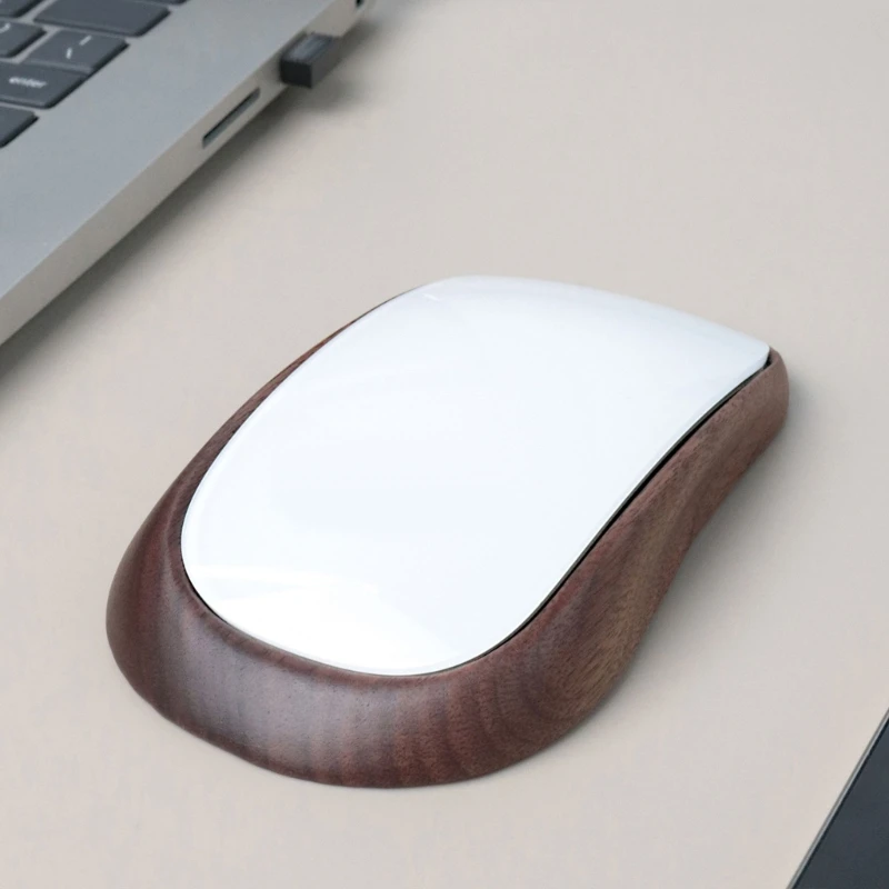 Modern Wooden Mouse Dock For Magic Mouse USB C Charging Port With Stable NonSlip Base & Organic Style