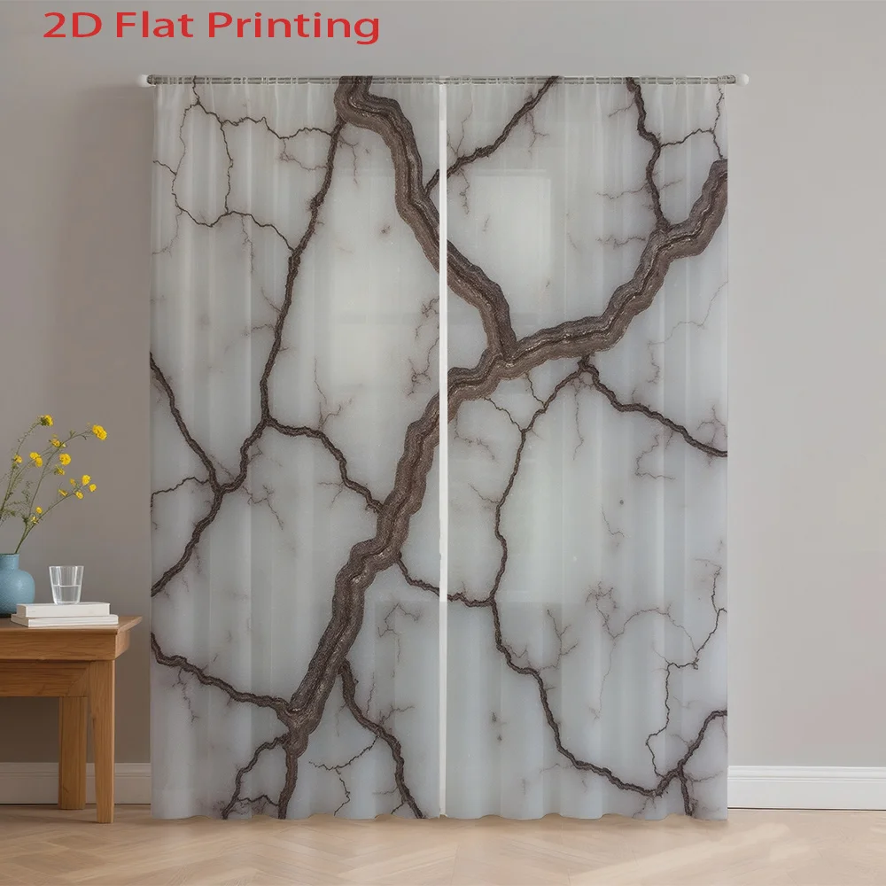 

2D FLAT 2pcs Sheer Curtains Marble Vein Pattern Design Print Rod Pocket Window Drapes, Filtering Panels for Bedroom Living Room,